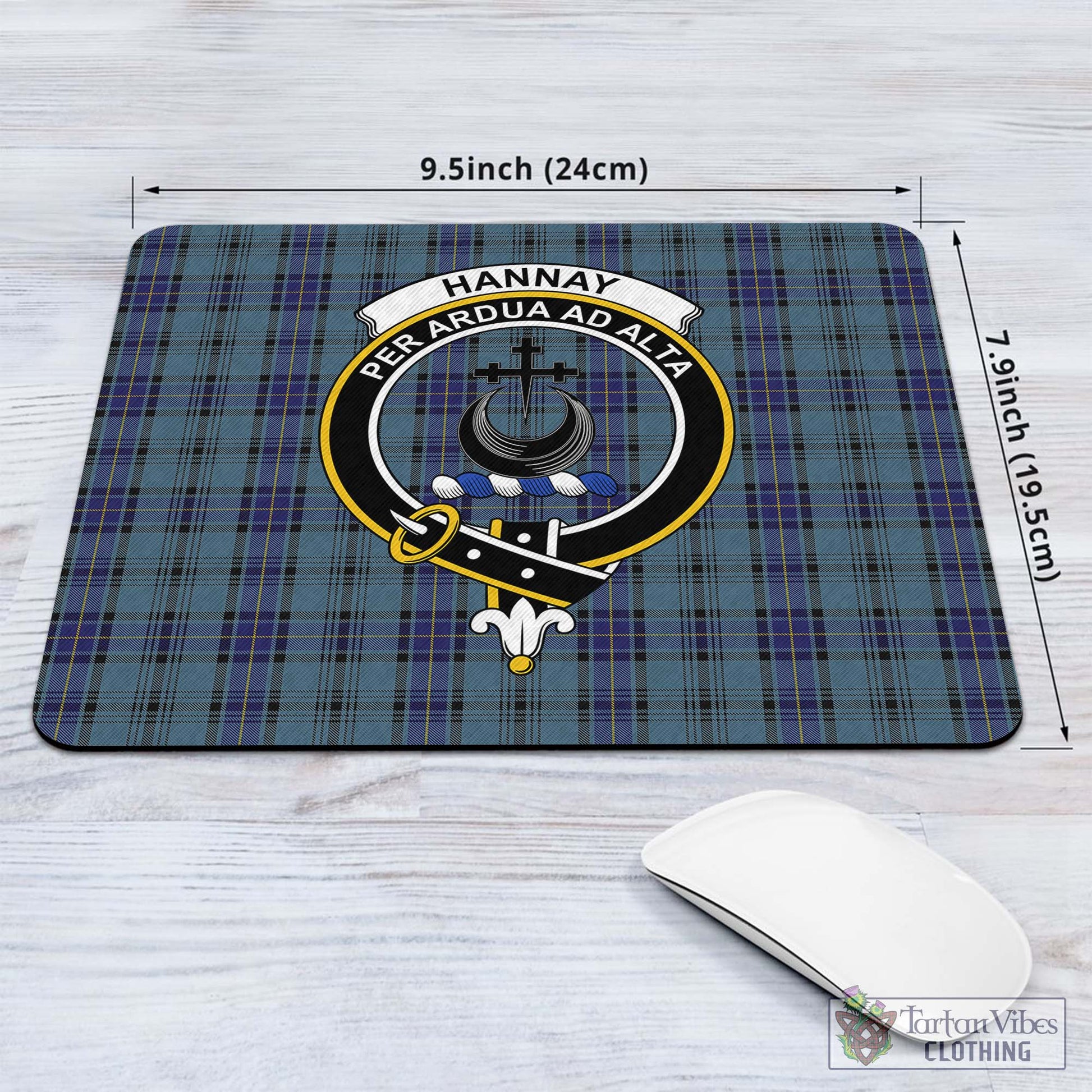 Tartan Vibes Clothing Hannay Blue Tartan Mouse Pad with Family Crest