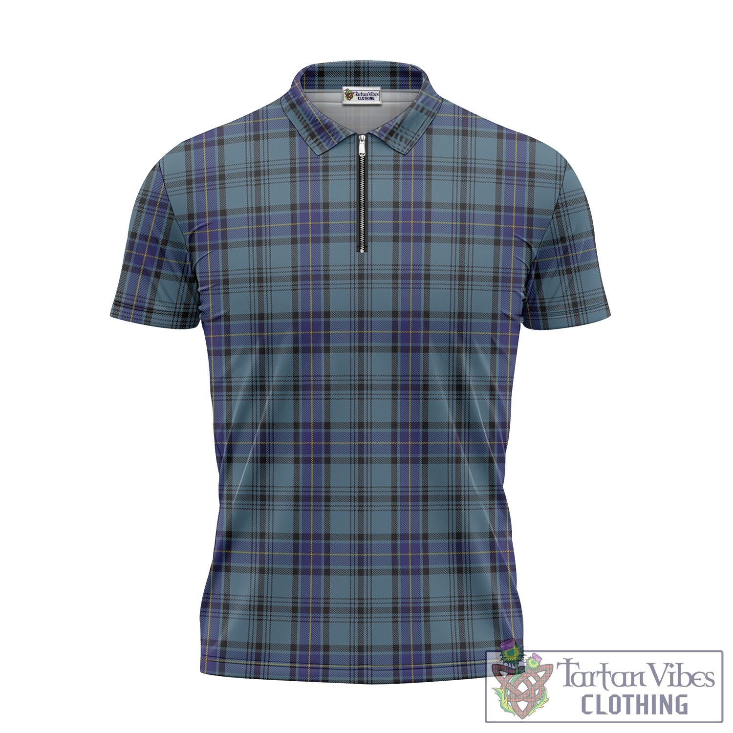 Tartan Vibes Clothing Hannay Blue Tartan Zipper Polo Shirt