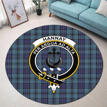 Hannay Blue Tartan Round Rug with Family Crest