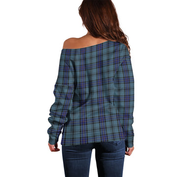 Hannay Blue Tartan Off Shoulder Women Sweater with Family Crest