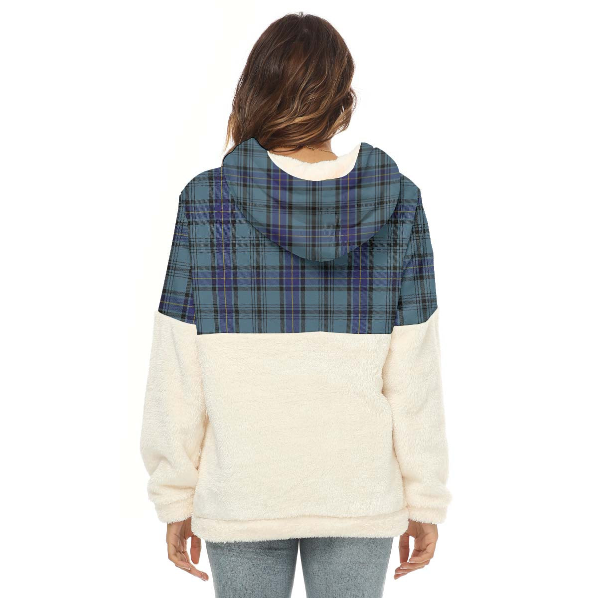 Hannay Blue Tartan Women's Borg Fleece Hoodie With Half Zip - Tartan Vibes Clothing