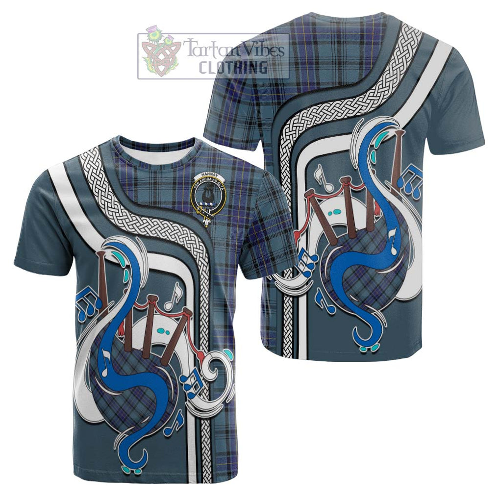 Tartan Vibes Clothing Hannay Blue Tartan Cotton T-shirt with Epic Bagpipe Style