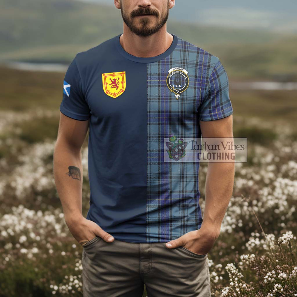 Tartan Vibes Clothing Hannay Blue Tartan T-Shirt Alba with Scottish Lion Royal Arm Half Style