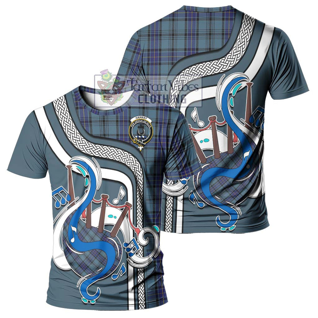 Hannay Blue Tartan T-Shirt with Epic Bagpipe Style - Tartanvibesclothing Shop