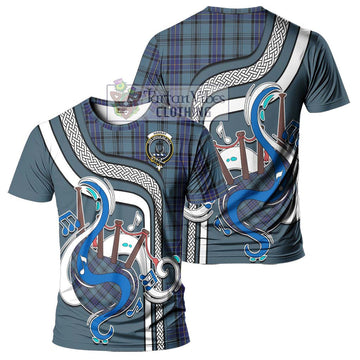 Hannay Blue Tartan T-Shirt with Epic Bagpipe Style