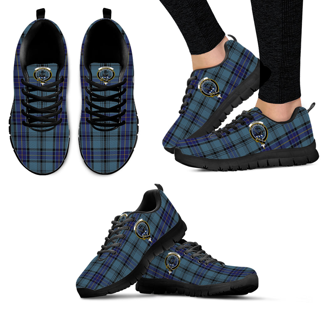 Hannay Blue Tartan Sneakers with Family Crest - Tartan Vibes Clothing