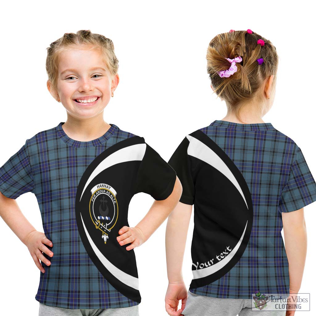 Hannay Blue Tartan Kid T-Shirt with Family Crest Circle Style - Tartan Vibes Clothing