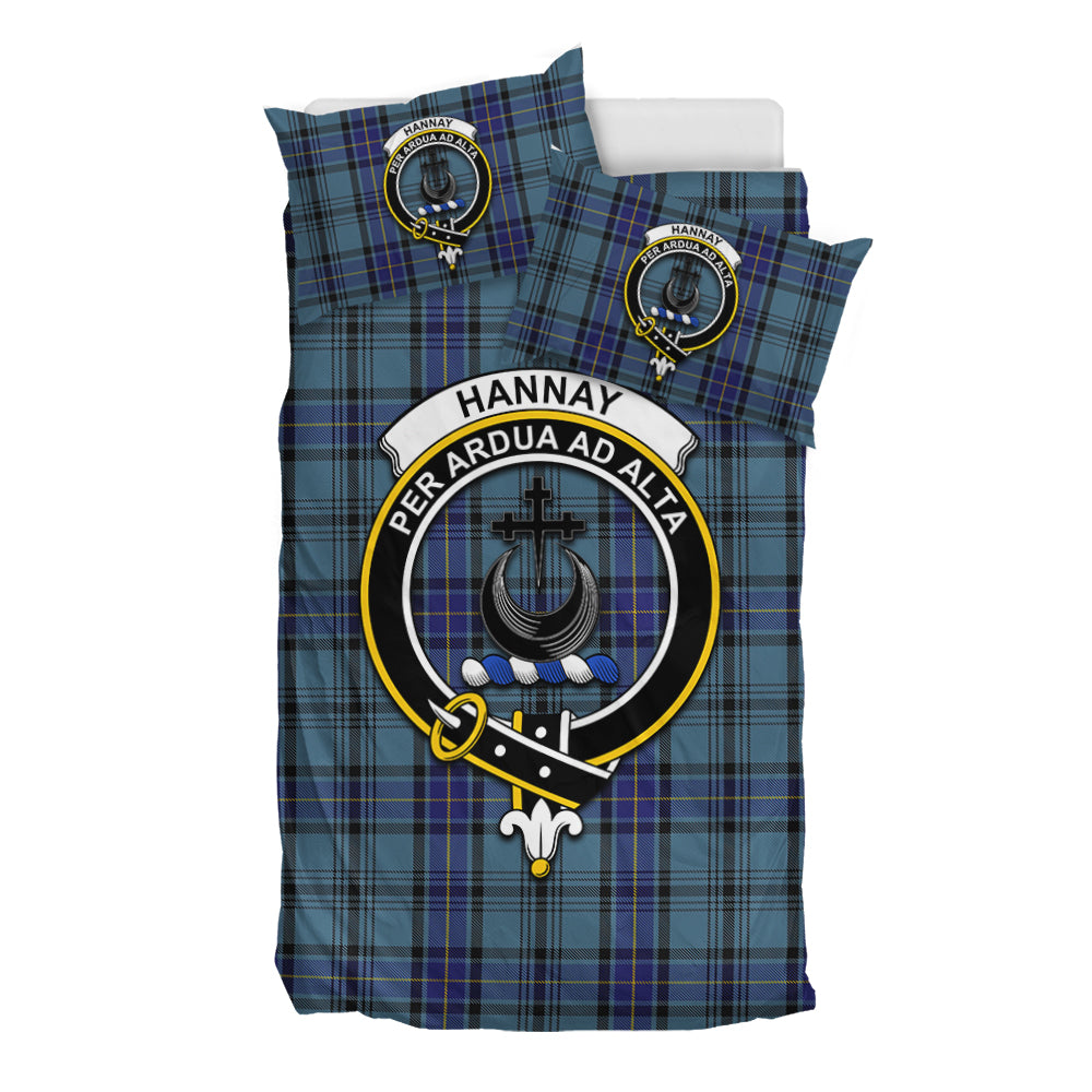 Hannay Blue Tartan Bedding Set with Family Crest - Tartan Vibes Clothing