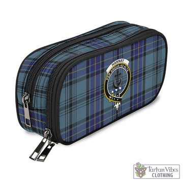 Hannay Blue Tartan Pen and Pencil Case with Family Crest