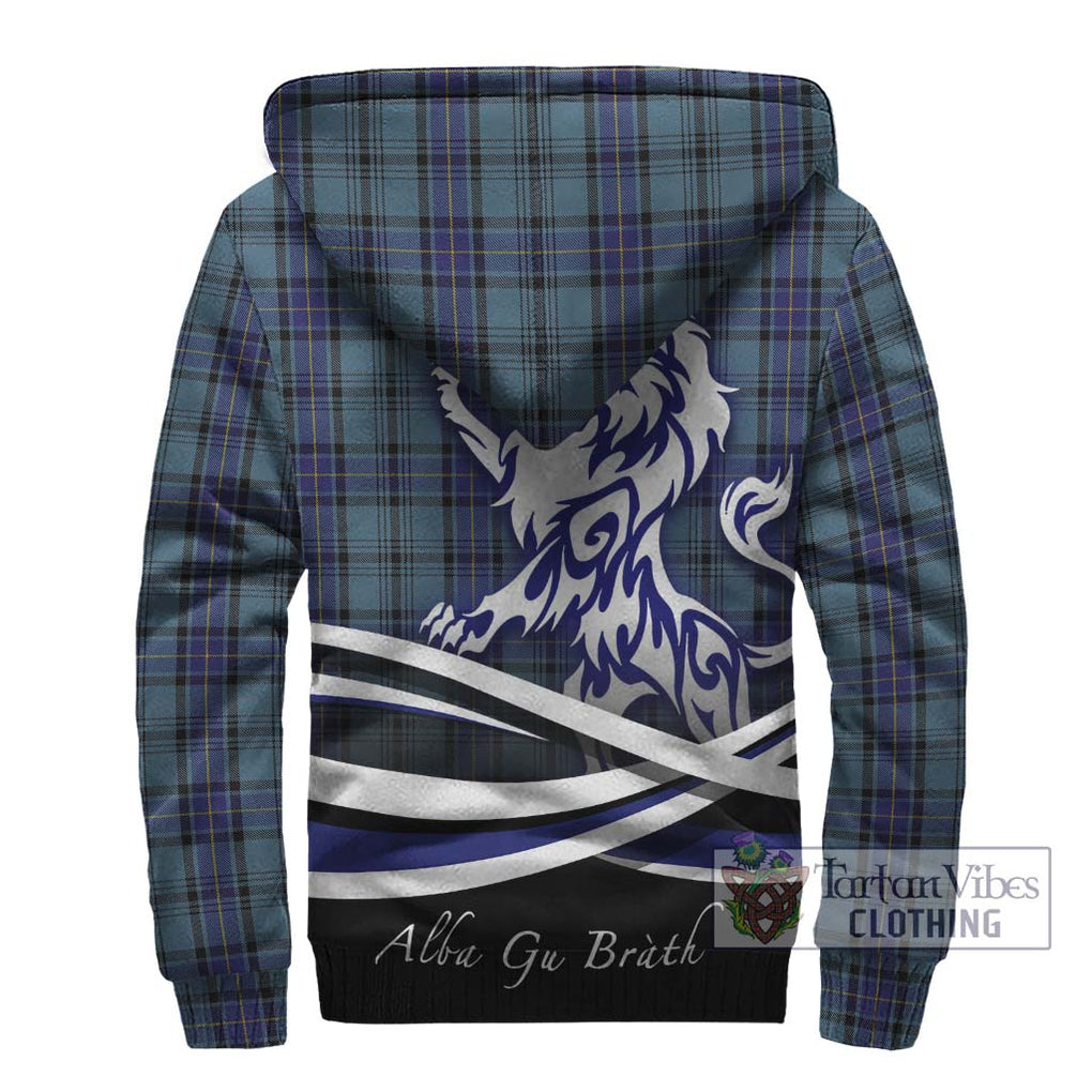 Hannay Blue Tartan Sherpa Hoodie with Alba Gu Brath Regal Lion Emblem - Tartanvibesclothing Shop