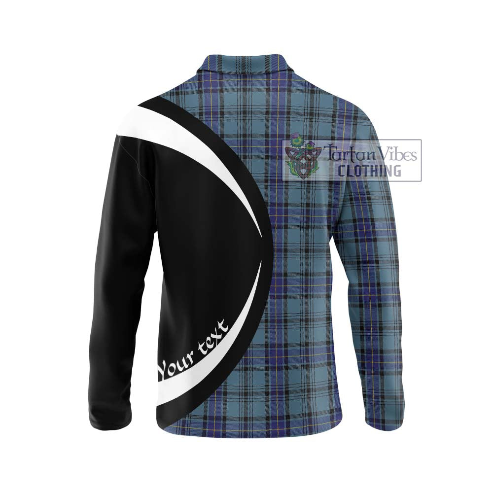 Hannay Blue Tartan Long Sleeve Polo Shirt with Family Crest Circle Style - Tartan Vibes Clothing