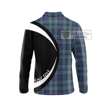 Hannay Blue Tartan Long Sleeve Polo Shirt with Family Crest Circle Style