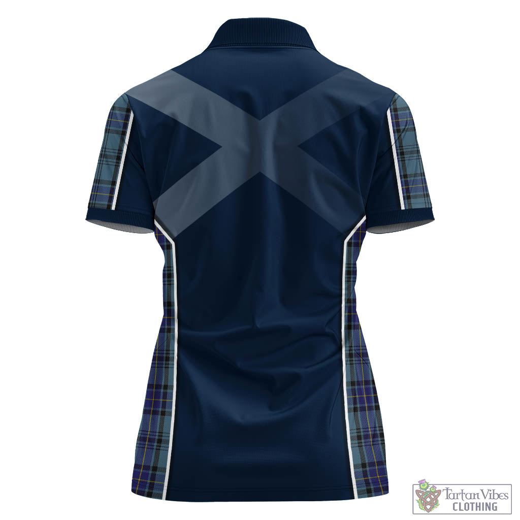 Hannay Blue Tartan Women's Polo Shirt with Family Crest and Lion Rampant Vibes Sport Style - Tartan Vibes Clothing