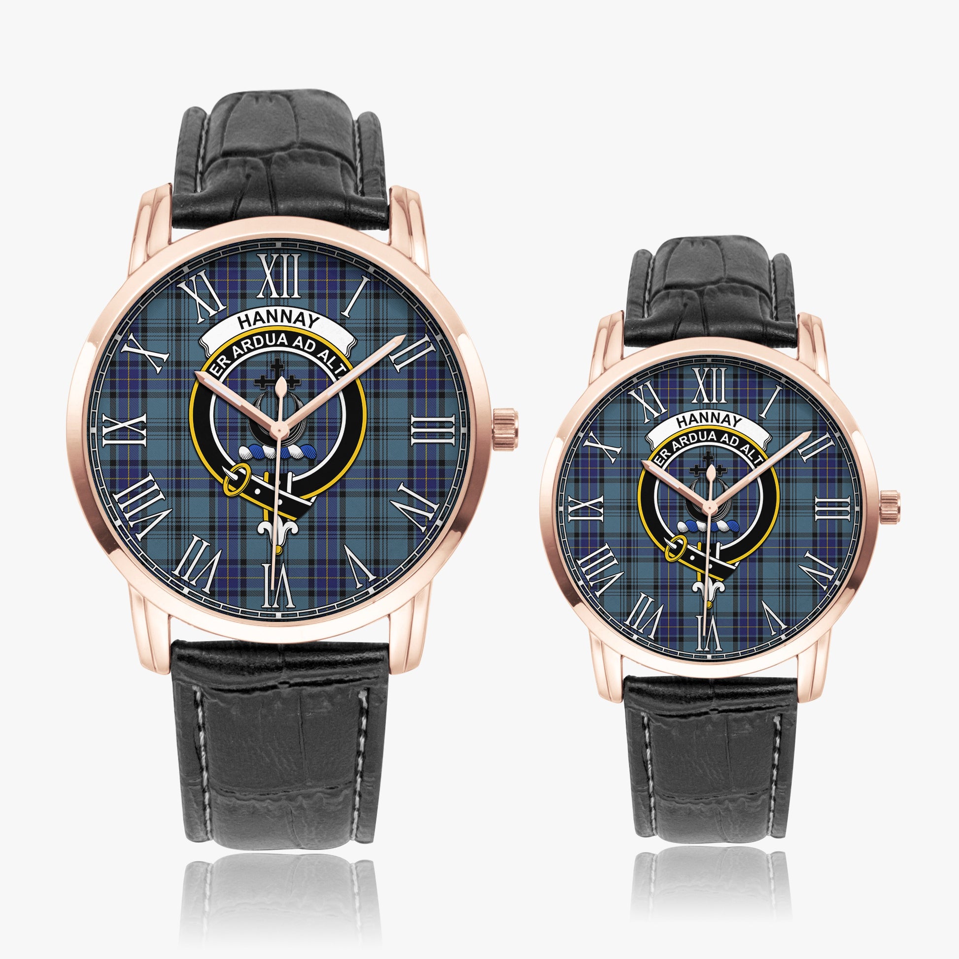 Hannay Blue Tartan Family Crest Leather Strap Quartz Watch - Tartanvibesclothing