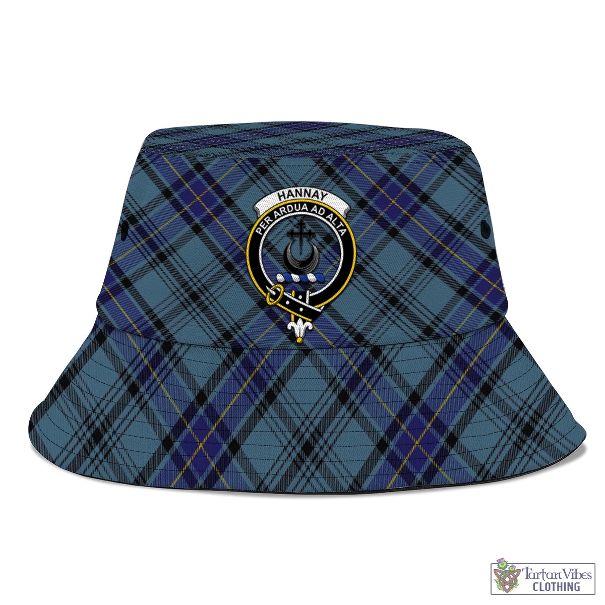 Tartan Vibes Clothing Hannay Blue Tartan Bucket Hat with Family Crest