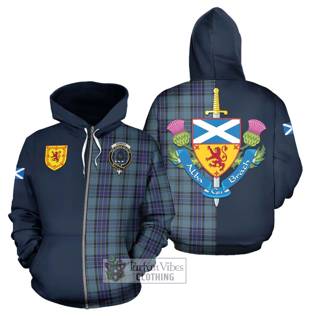 Tartan Vibes Clothing Hannay Blue Tartan Hoodie with Scottish Lion Royal Arm Half Style