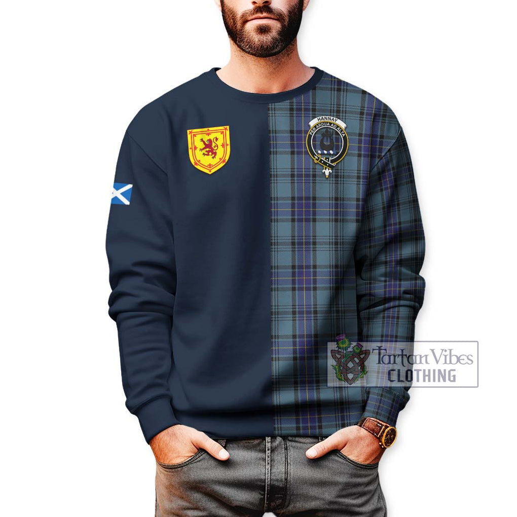 Tartan Vibes Clothing Hannay Blue Tartan Sweatshirt with Scottish Lion Royal Arm Half Style