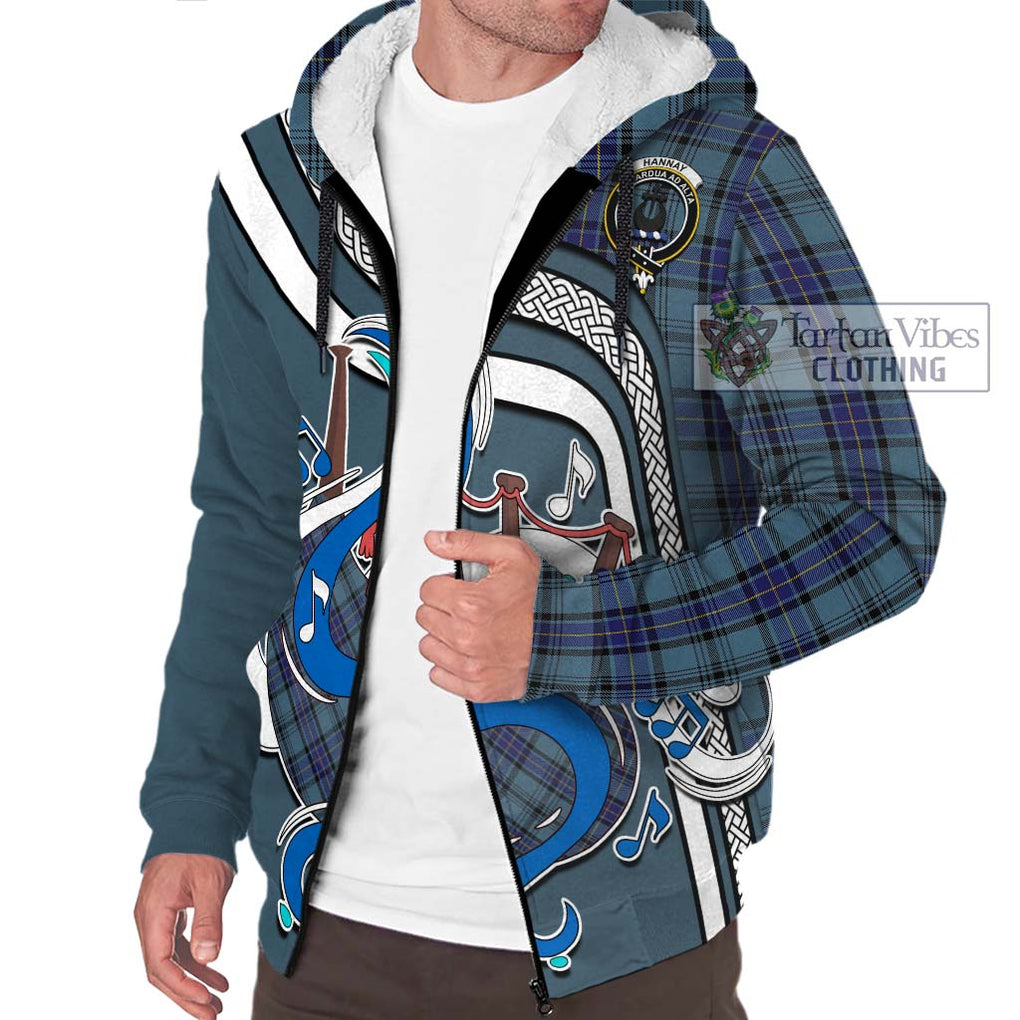 Hannay Blue Tartan Sherpa Hoodie with Epic Bagpipe Style Unisex - Tartanvibesclothing Shop