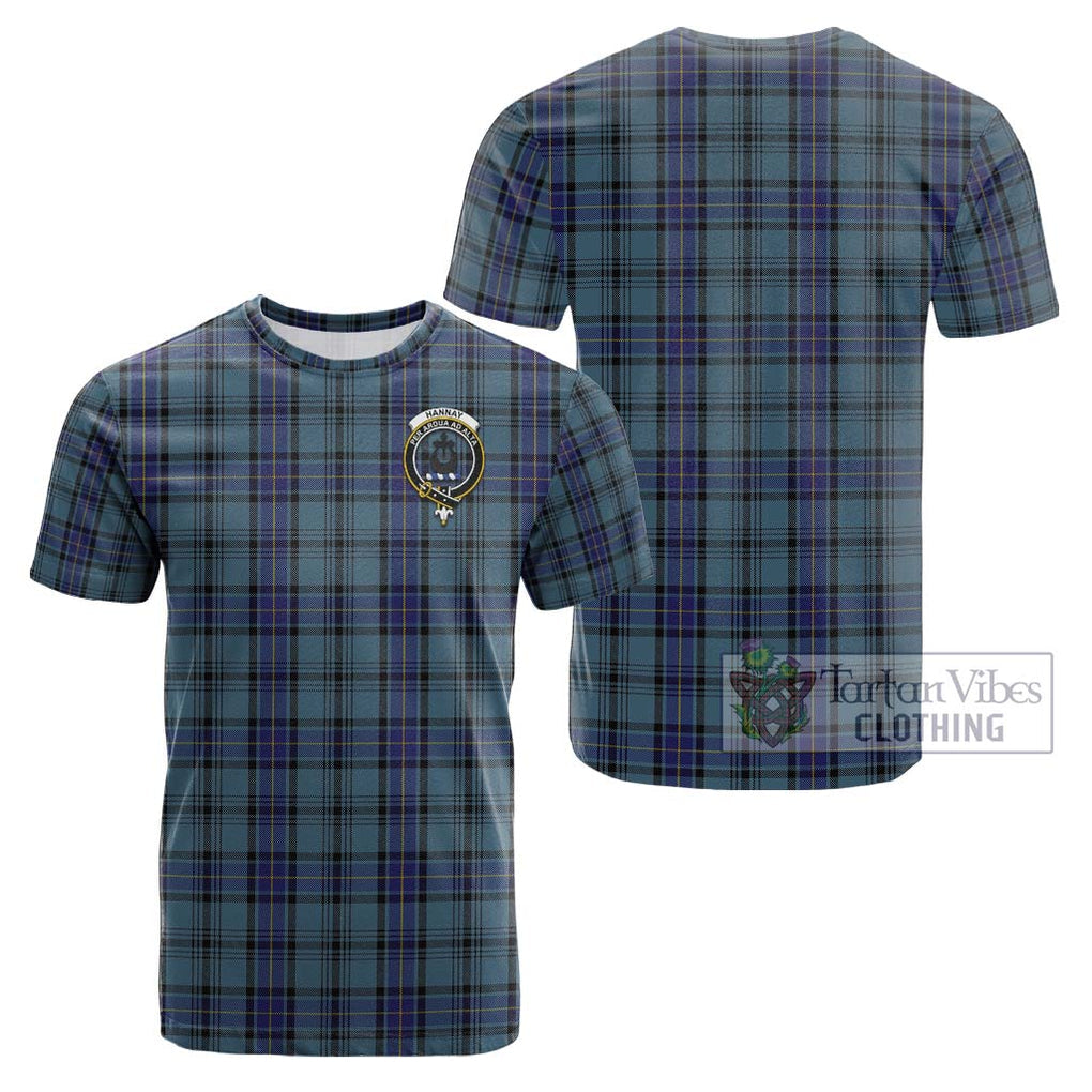 Hannay Blue Tartan Cotton T-Shirt with Family Crest Kid's Shirt - Tartanvibesclothing Shop