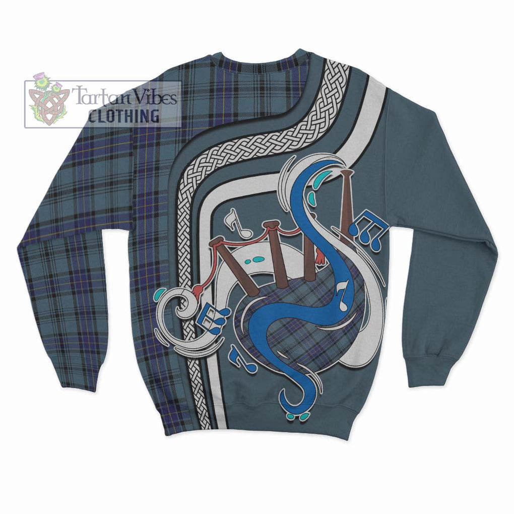 Tartan Vibes Clothing Hannay Blue Tartan Sweatshirt with Epic Bagpipe Style