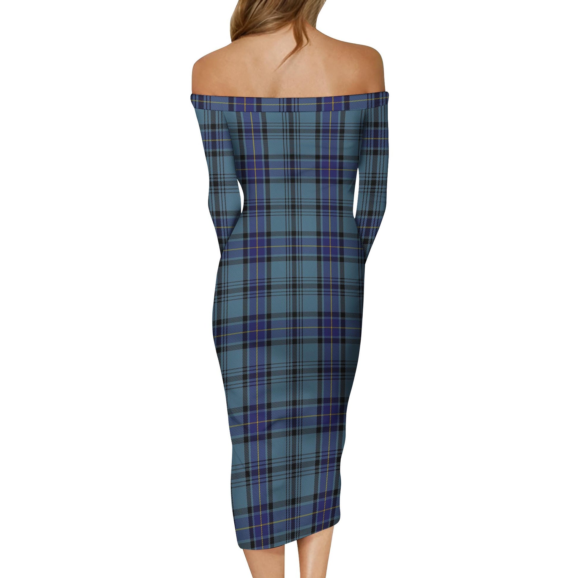 Hannay Blue Tartan Off Shoulder Lady Dress - Tartanvibesclothing