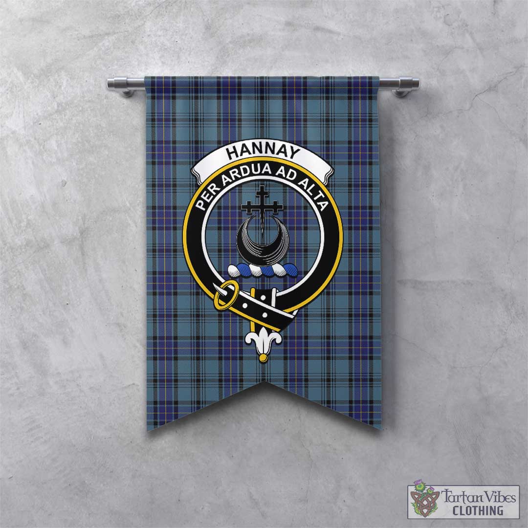 Tartan Vibes Clothing Hannay Blue Tartan Gonfalon, Tartan Banner with Family Crest