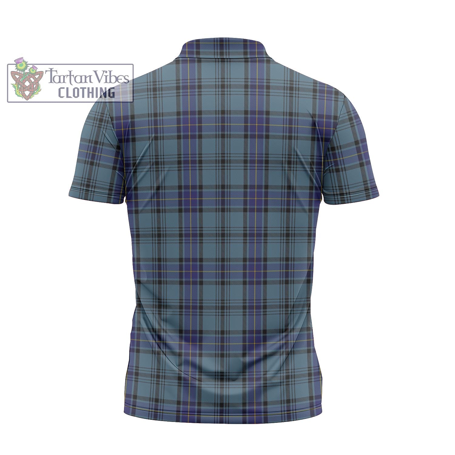 Tartan Vibes Clothing Hannay Blue Tartan Zipper Polo Shirt with Family Crest