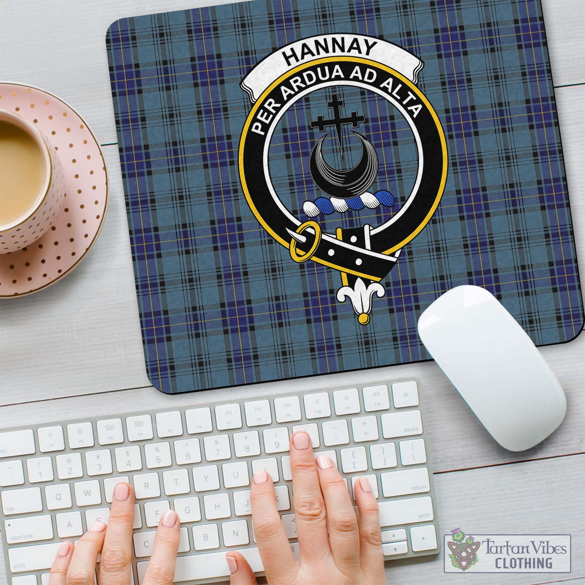 Tartan Vibes Clothing Hannay Blue Tartan Mouse Pad with Family Crest