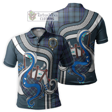 Hannay Blue Tartan Polo Shirt with Epic Bagpipe Style