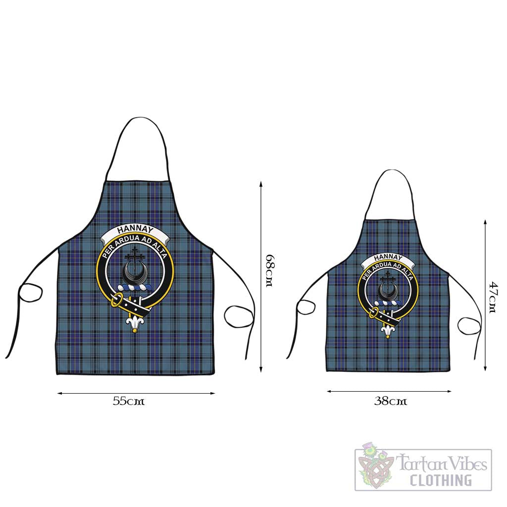 Hannay Blue Tartan Apron with Family Crest Black L 55x68 cm - Tartan Vibes Clothing