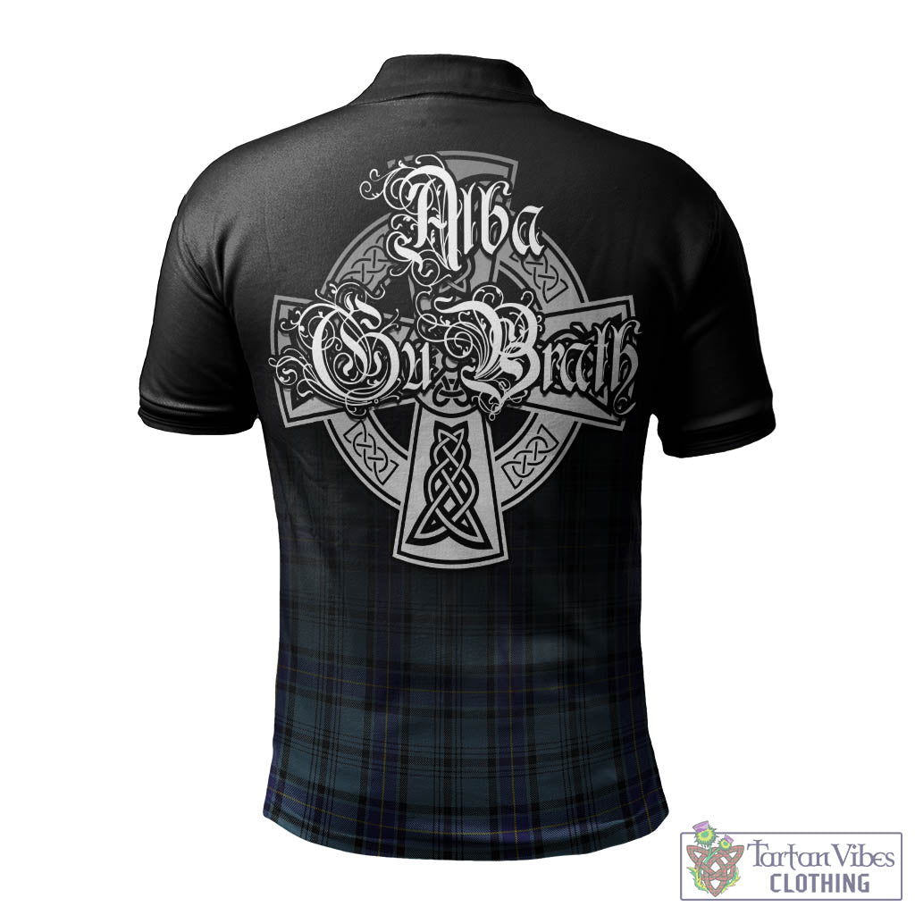 Tartan Vibes Clothing Hannay Blue Tartan Polo Shirt Featuring Alba Gu Brath Family Crest Celtic Inspired