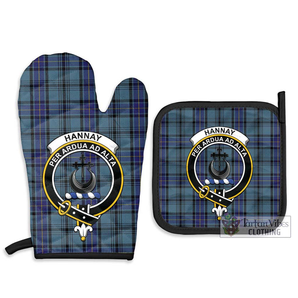 Hannay Blue Tartan Combo Oven Mitt & Pot-Holder with Family Crest Combo 1 Oven Mitt & 2 Pot-Holder Black - Tartan Vibes Clothing