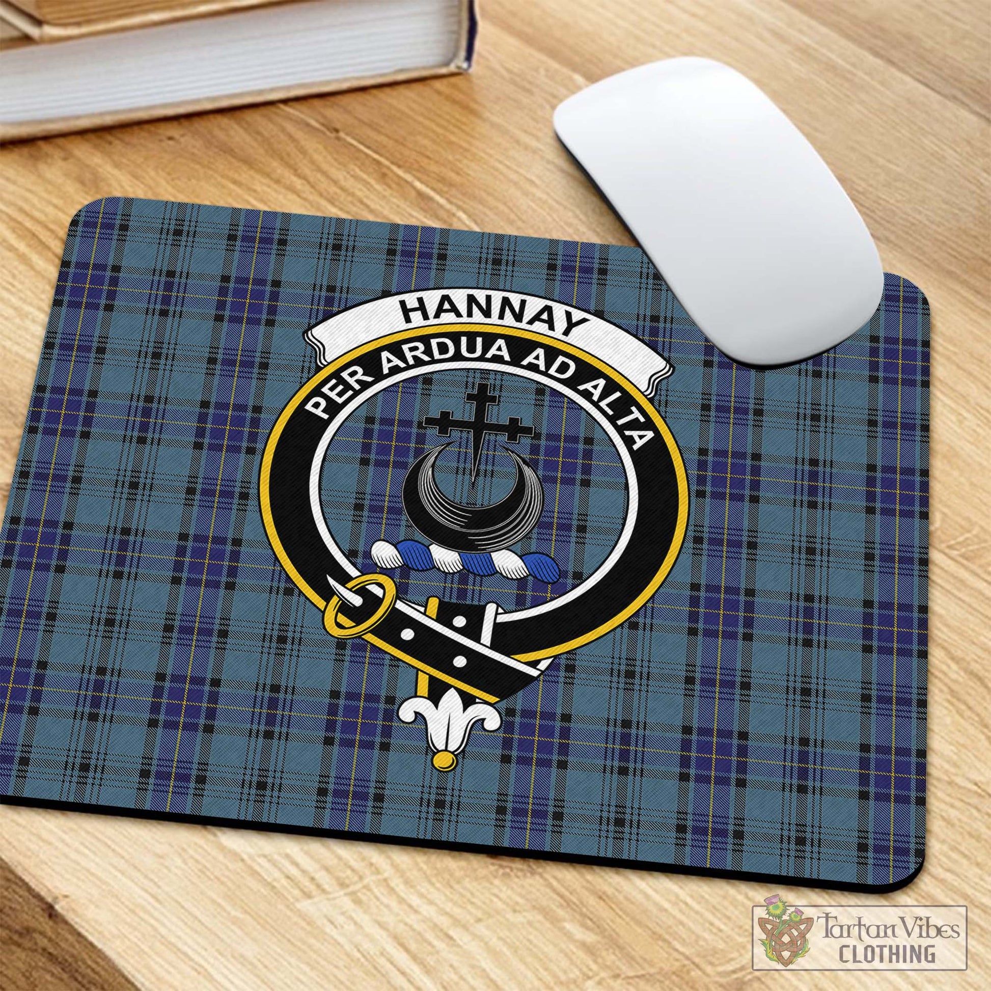 Tartan Vibes Clothing Hannay Blue Tartan Mouse Pad with Family Crest