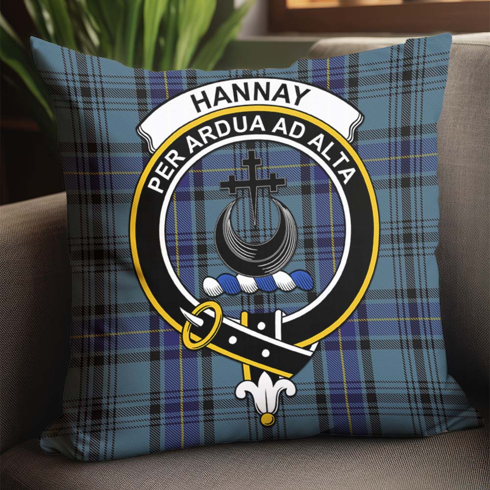 Hannay Blue Tartan Pillow Cover with Family Crest - Tartanvibesclothing