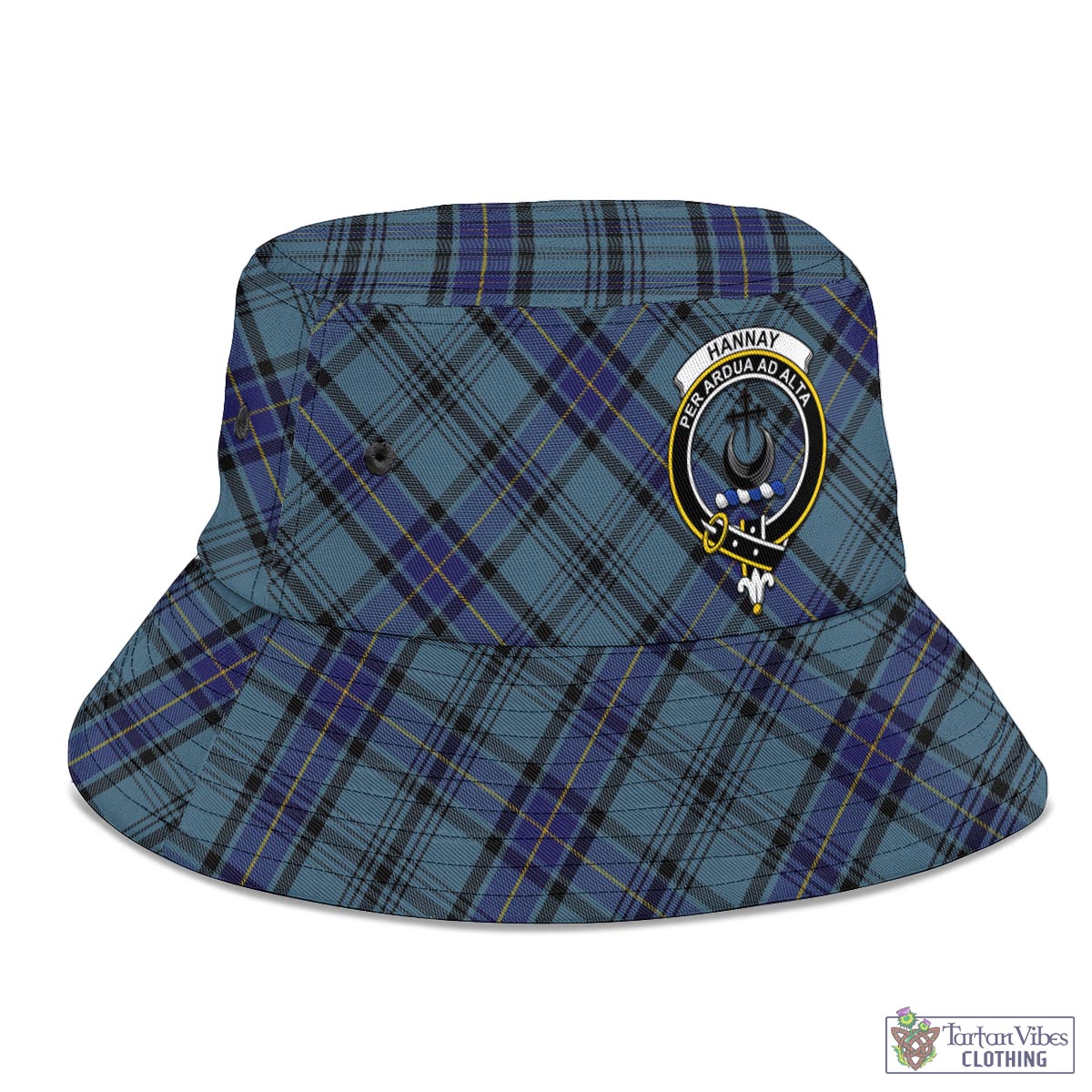 Tartan Vibes Clothing Hannay Blue Tartan Bucket Hat with Family Crest