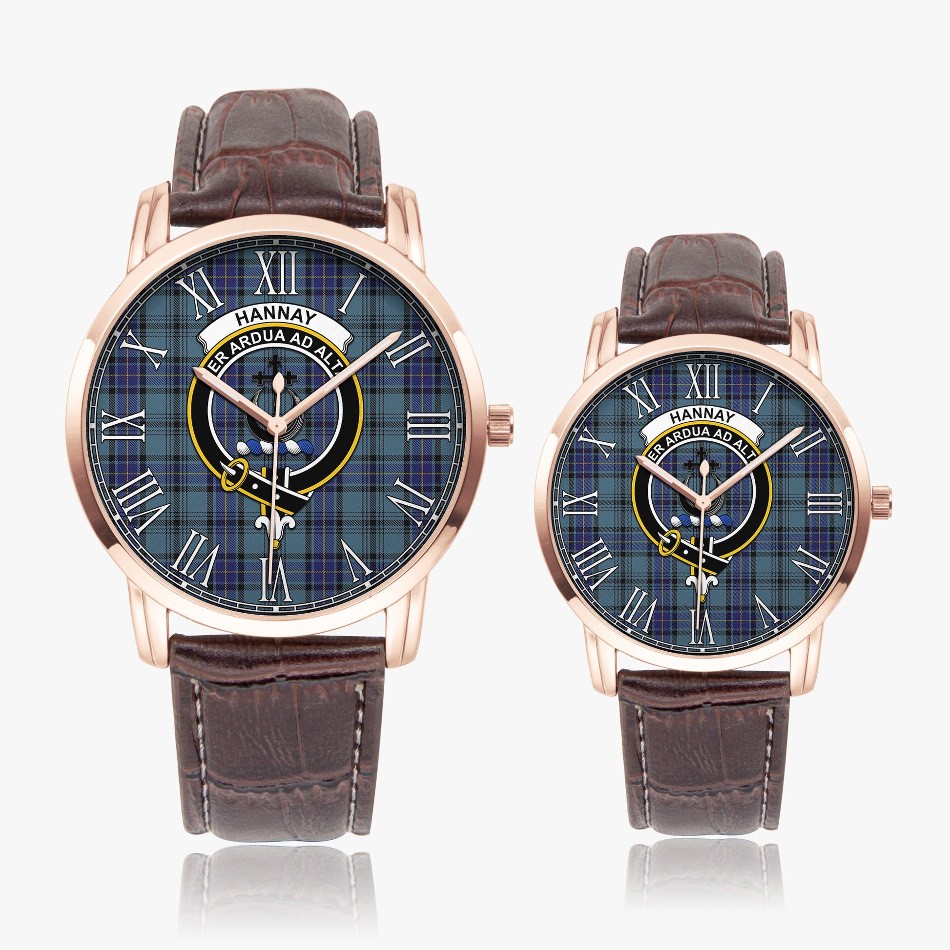 Hannay Blue Tartan Family Crest Leather Strap Quartz Watch - Tartanvibesclothing