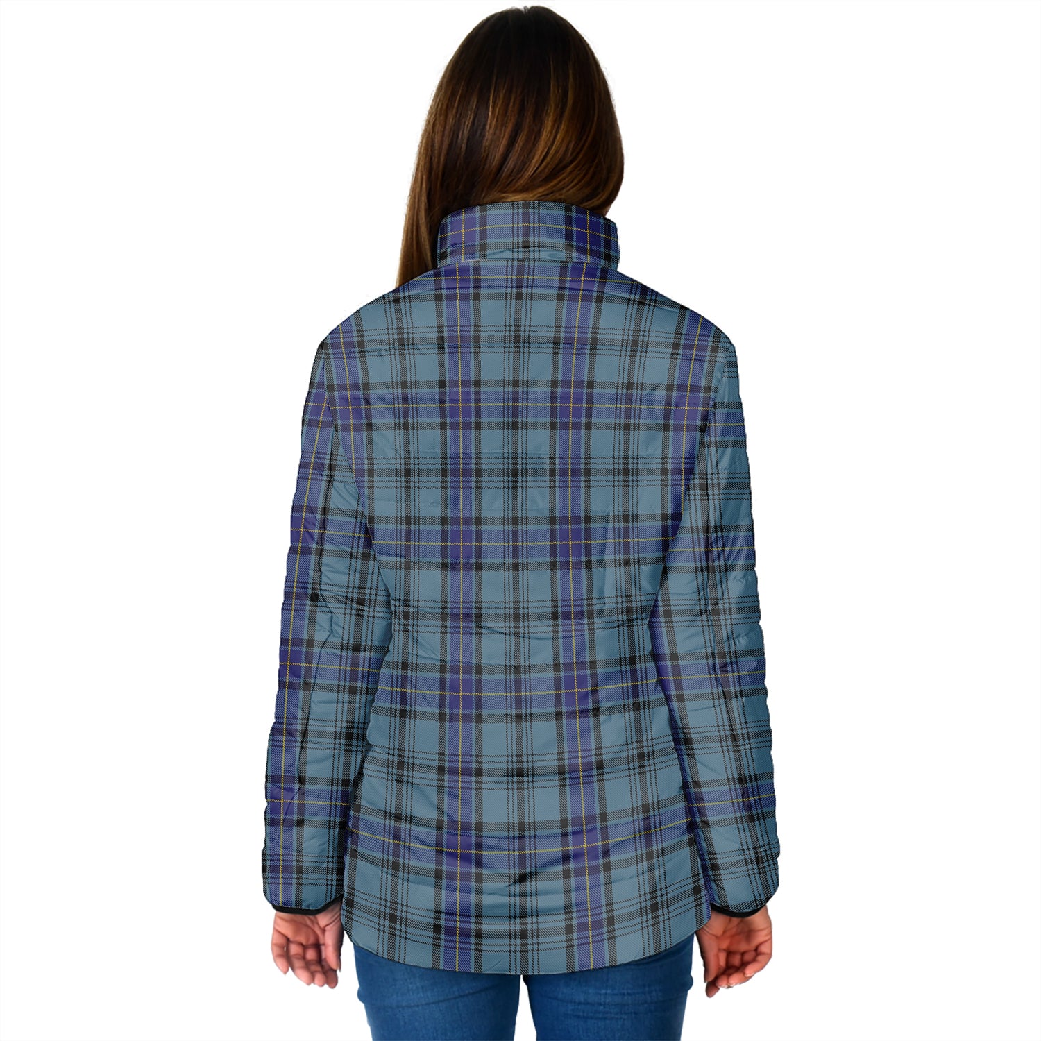 Hannay Blue Tartan Padded Jacket with Family Crest - Tartan Vibes Clothing