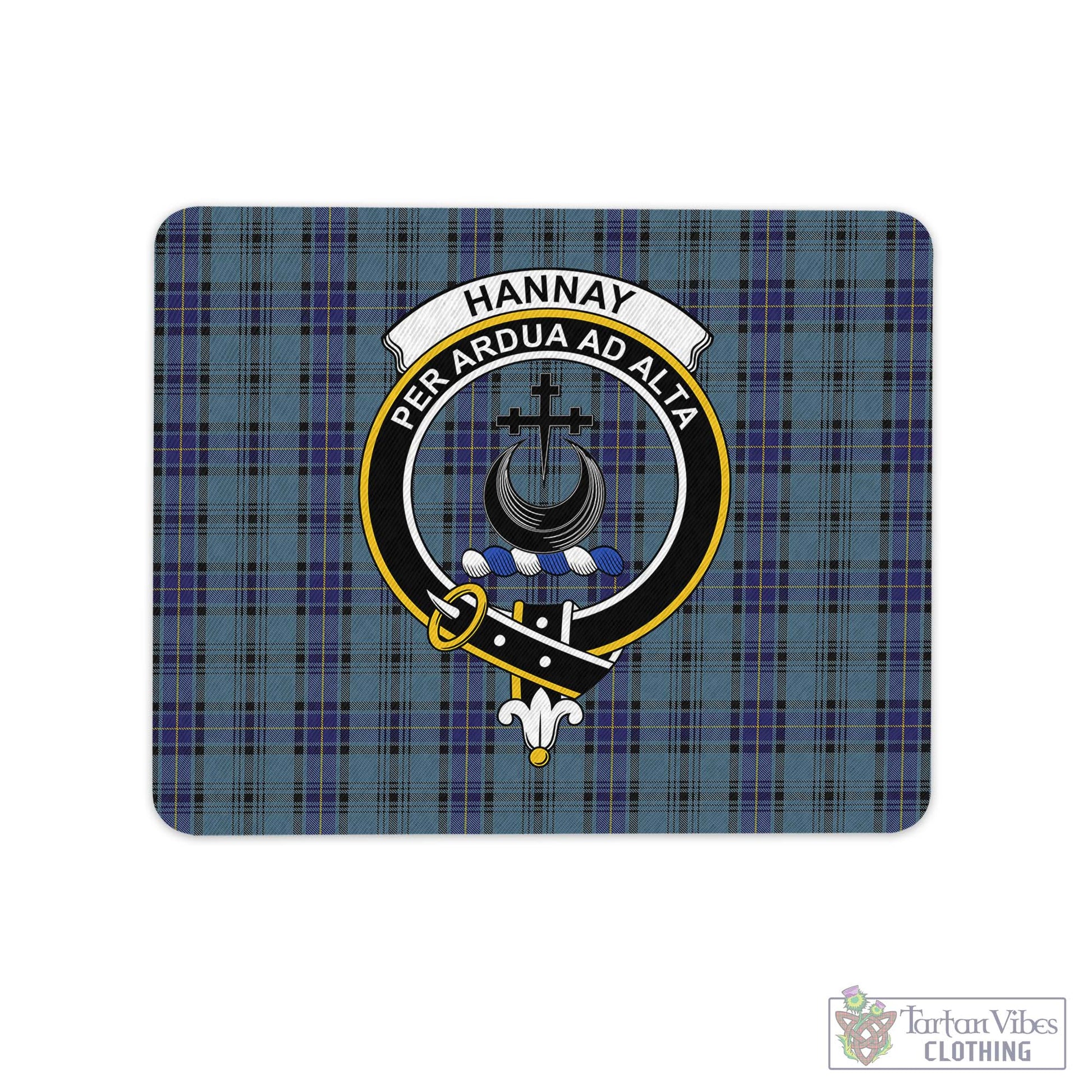 Tartan Vibes Clothing Hannay Blue Tartan Mouse Pad with Family Crest