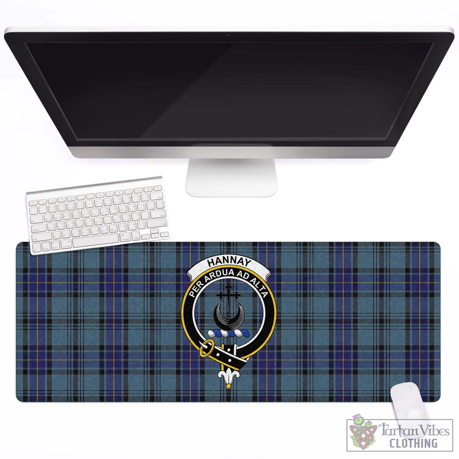 Tartan Vibes Clothing Hannay Blue Tartan Mouse Pad with Family Crest