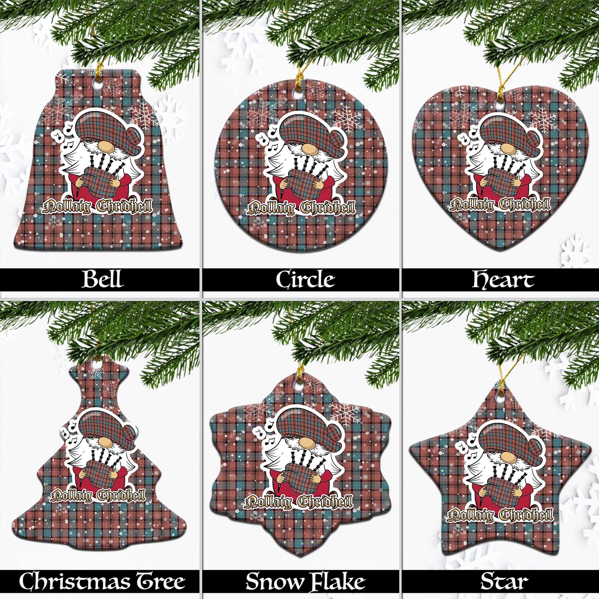 Hannay Dress Tartan Christmas Ornaments with Scottish Gnome Playing Bagpipes Ceramic - Tartanvibesclothing