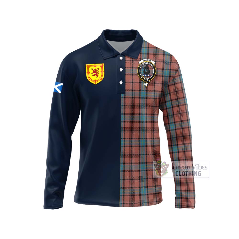 Tartan Vibes Clothing Hannay Dress Tartan Long Sleeve Polo Shirt with Scottish Lion Royal Arm Half Style