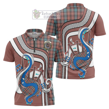 Hannay Dress Tartan Zipper Polo Shirt with Epic Bagpipe Style