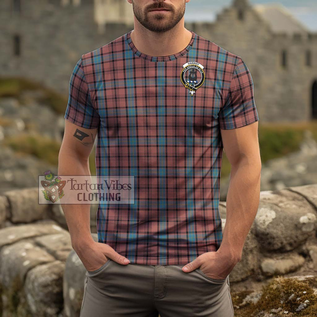 Hannay Dress Tartan Cotton T-Shirt with Family Crest Men's Shirt - Tartanvibesclothing Shop