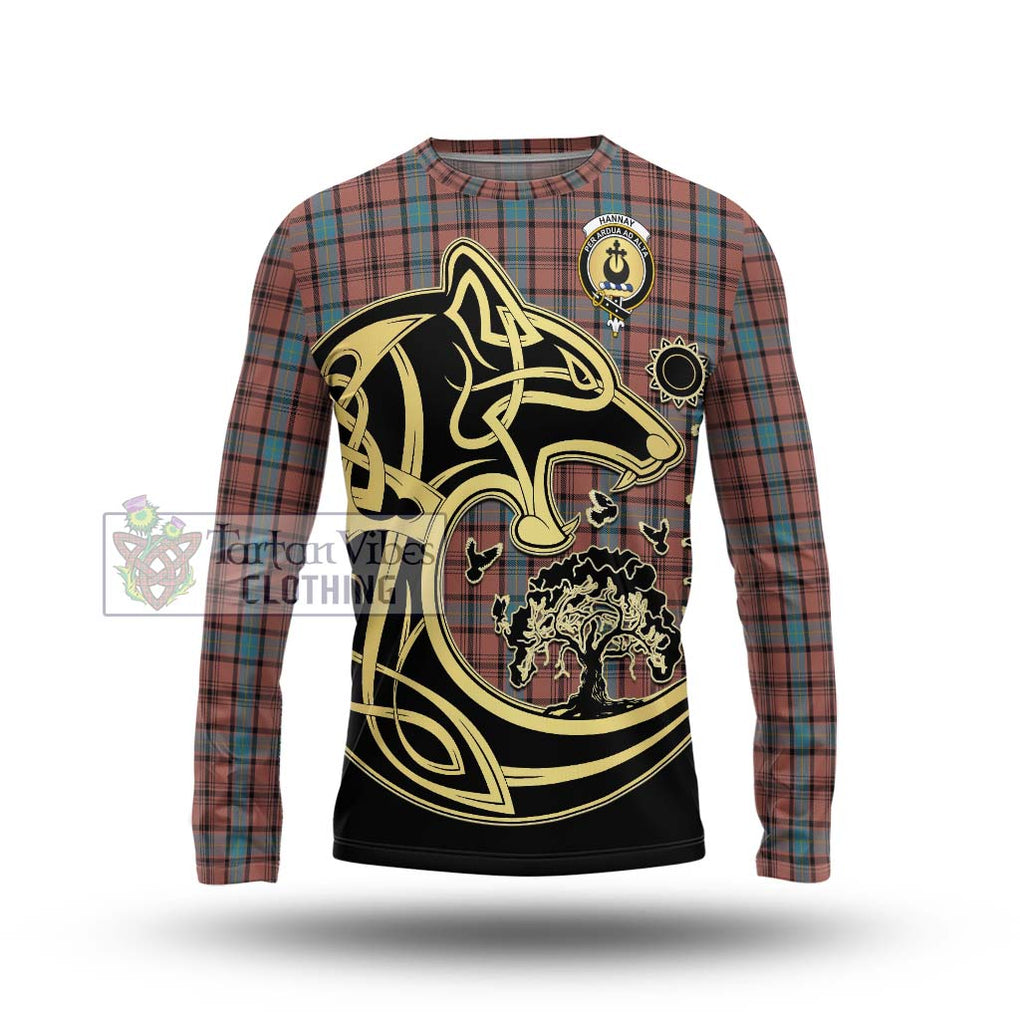 Hannay Dress Tartan Long Sleeve T-Shirt with Family Crest Celtic Wolf Style Unisex - Tartan Vibes Clothing