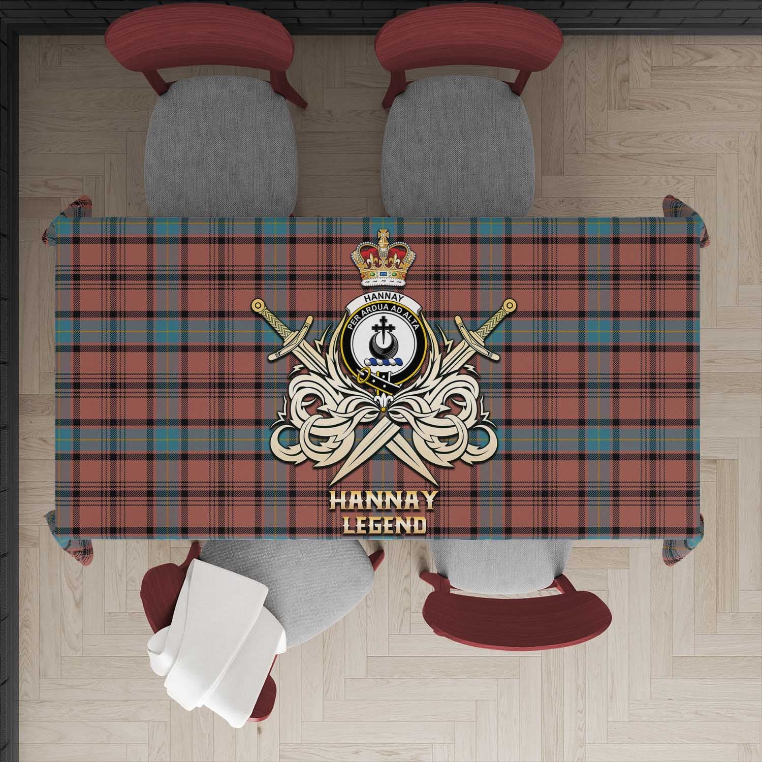 Tartan Vibes Clothing Hannay Dress Tartan Tablecloth with Clan Crest and the Golden Sword of Courageous Legacy