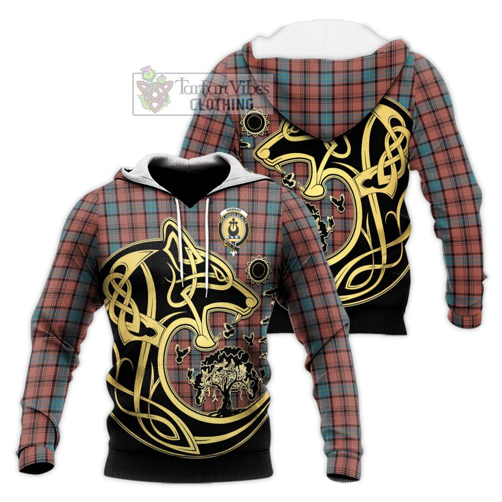 Hannay Dress Tartan Knitted Hoodie with Family Crest Celtic Wolf Style Unisex Knitted Pullover Hoodie - Tartan Vibes Clothing