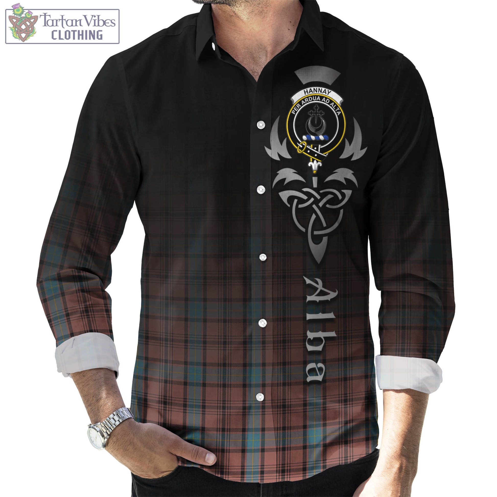 Tartan Vibes Clothing Hannay Dress Tartan Long Sleeve Button Up Featuring Alba Gu Brath Family Crest Celtic Inspired