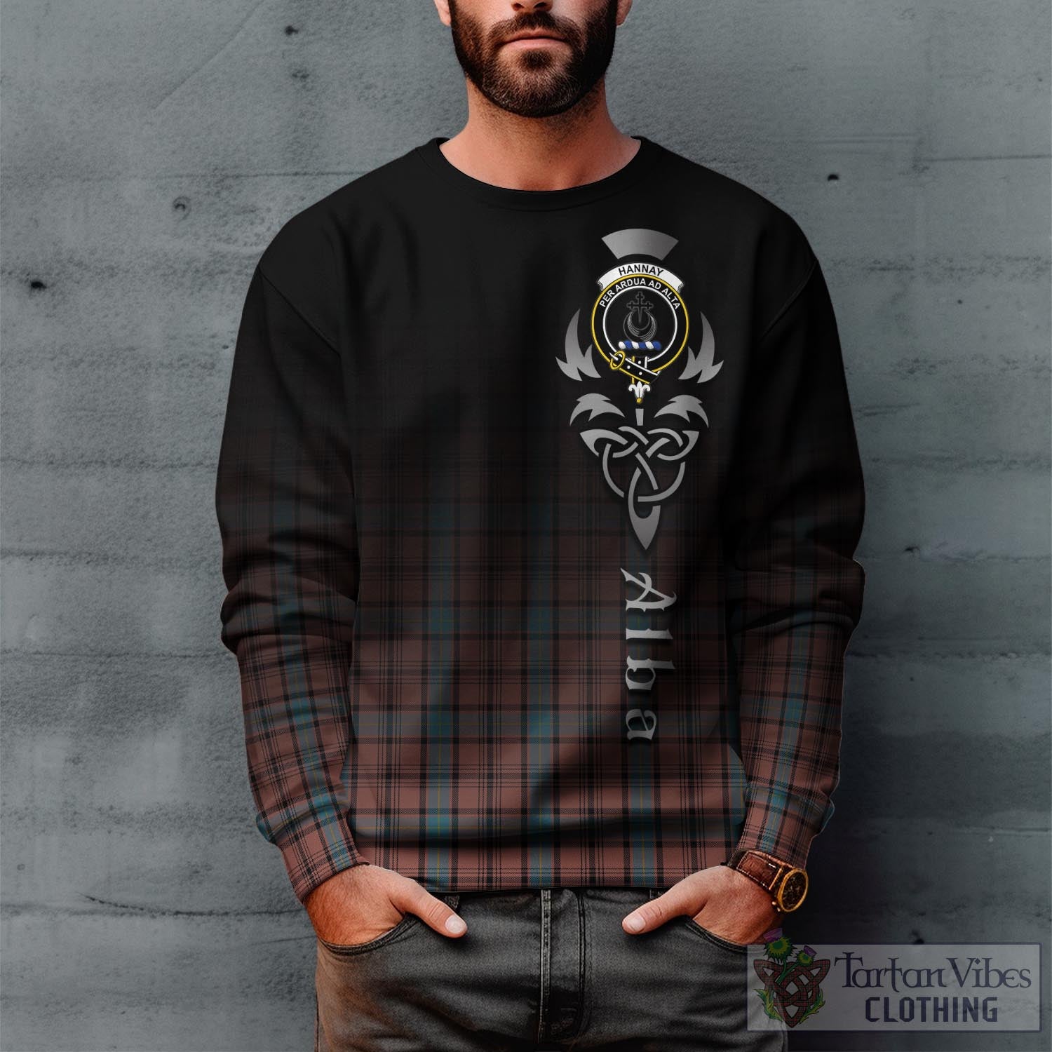 Tartan Vibes Clothing Hannay Dress Tartan Sweatshirt Featuring Alba Gu Brath Family Crest Celtic Inspired