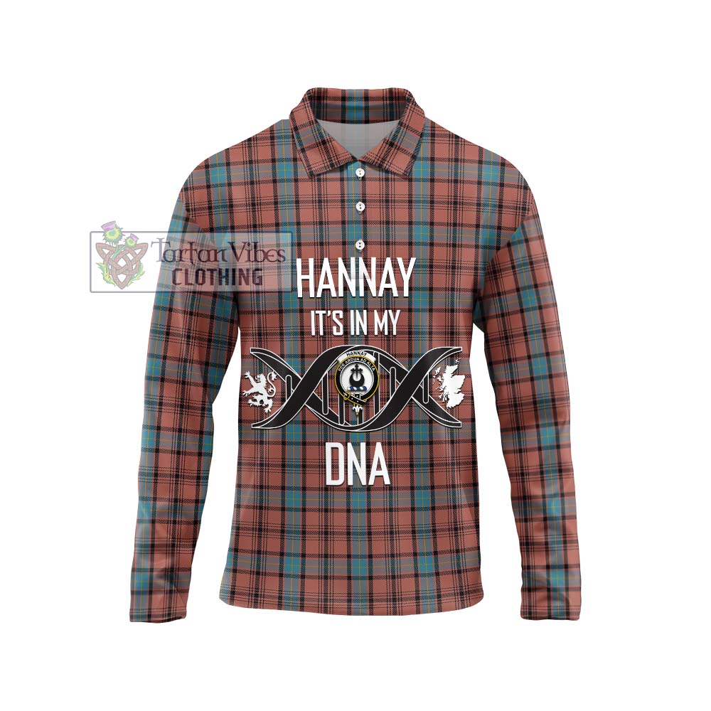 Hannay Dress Tartan Long Sleeve Polo Shirt with Family Crest DNA In Me Style Unisex - Tartanvibesclothing Shop