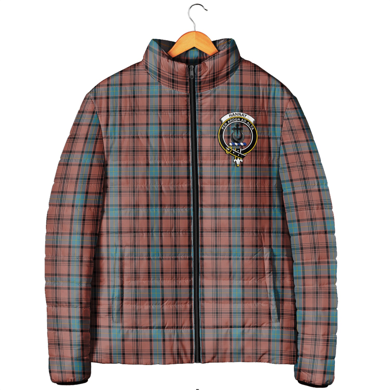 Hannay Dress Tartan Padded Jacket with Family Crest Men's Padded Jacket - Tartan Vibes Clothing